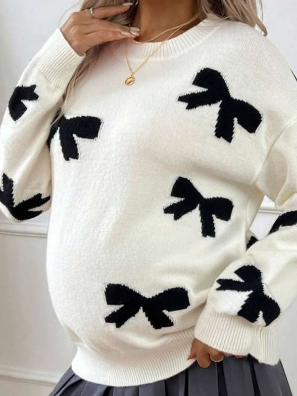 Momyknows Apricot Oversize Knit Bow Maternity Sweater