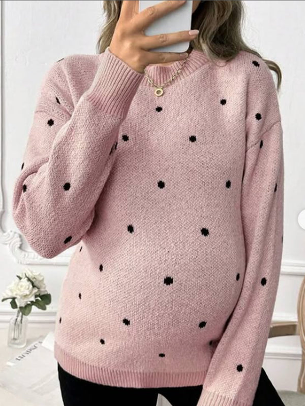 Momyknows Pink Oversize Knit Polka Dot Maternity Sweater