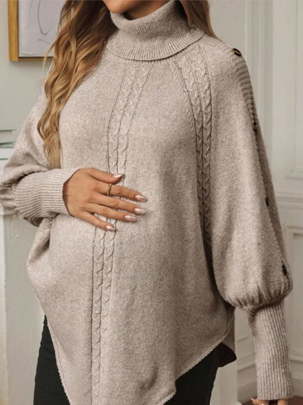 Momyknows Khaki Oversize Solid Color Buttons Maternity Sweater