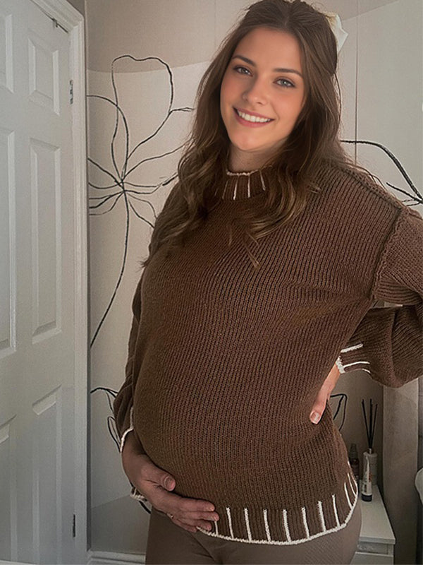 Momyknows Khaki Loose Half Turtleneck  Maternity Pullover Sweater