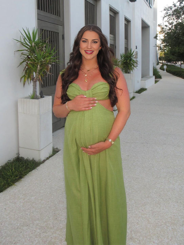 Green Cut Out Backless Wide Leg Vacation Maternity Jumpsuit Outfit