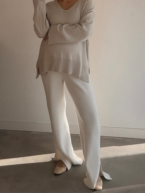 Momyknows White Slit Loose and Comfortable Casual Daily Maternity Palazzo Pants