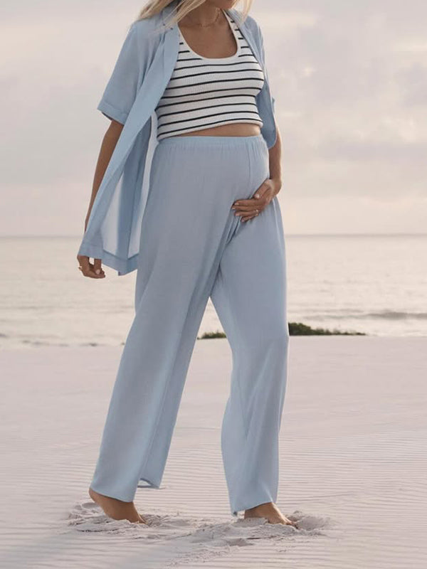 Momyknows Blue Loose and Comfortable Casual Daily Maternity Palazzo Pants