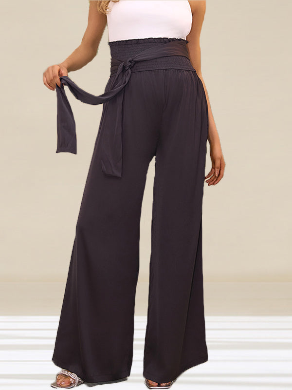 Momyknows Drawstring Plain Wide Leg Palazzo Pants Maternity Other Bottoms