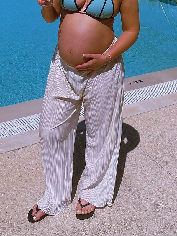 Momyknows Rice White High Waisted Slacks Drape Effect Daily Going out Maternity pants