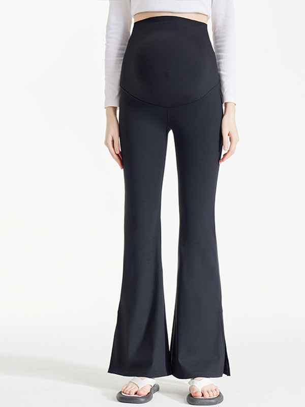 Momyknows Black Support The Abdomen Sports Yoga Casual Daily Maternity Bell-Bottoms