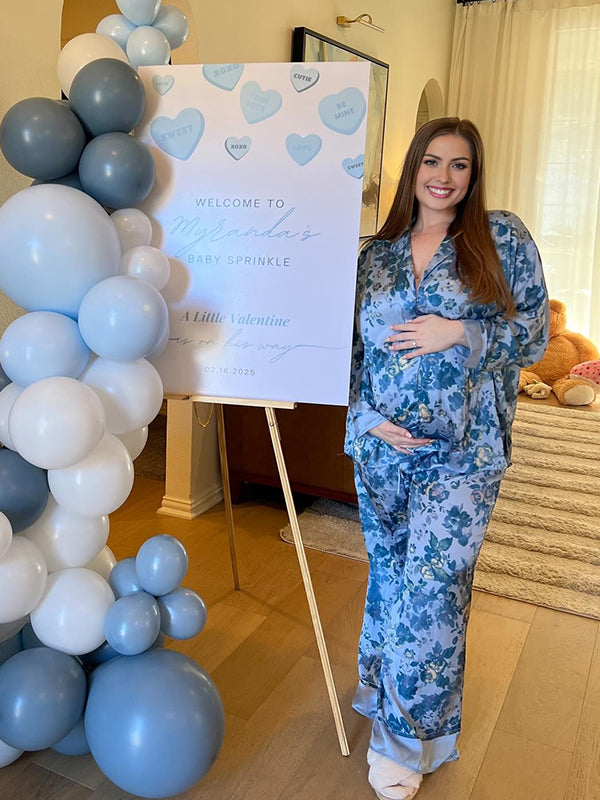 Momyknows Blue Print Button Two Piece Maternity Suit