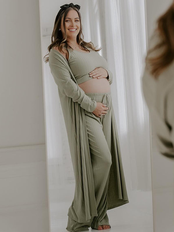 Momyknows Green Spaghetti Strap Lace-up Three Piece Maternity Photoshoot Suit