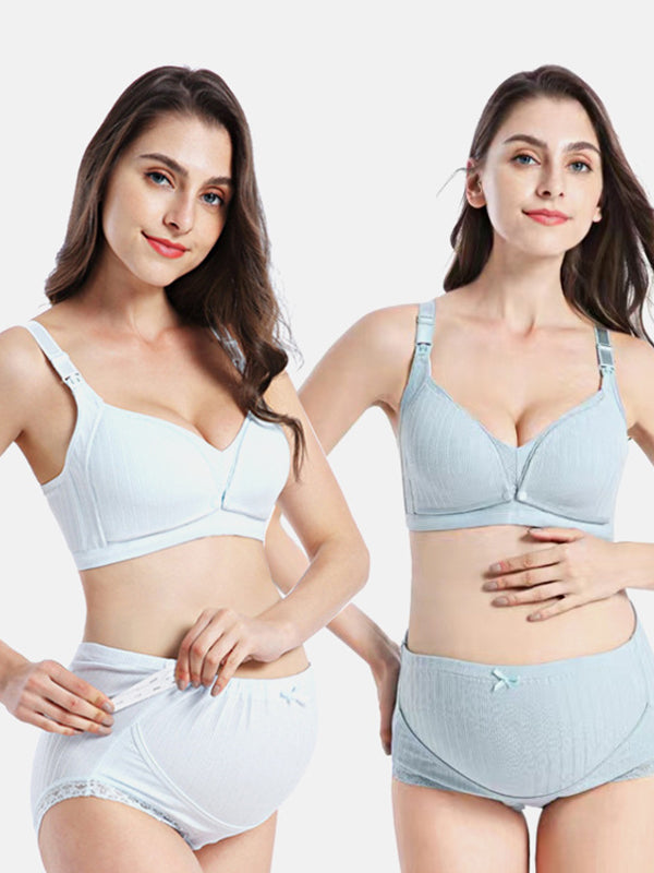 Momyknows Front Open Breastfeeding Bra Over Bump Panties Maternity Nursing Underwear Set