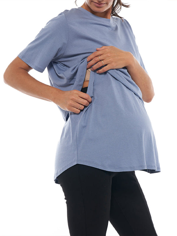 Momyknows Round Neck Short Sleeve T-shirt Casual Comfy Maternity Nursing Tops