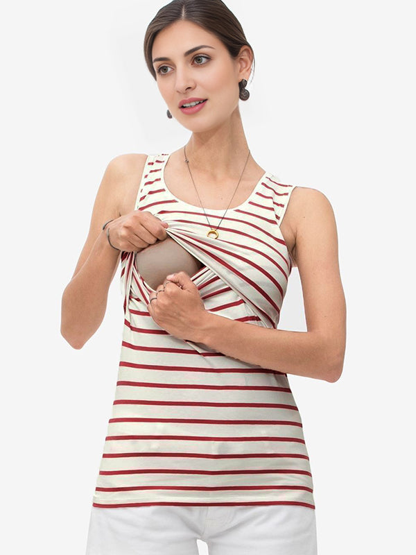 Momyknows Red Striped Maternity Nursing Tops