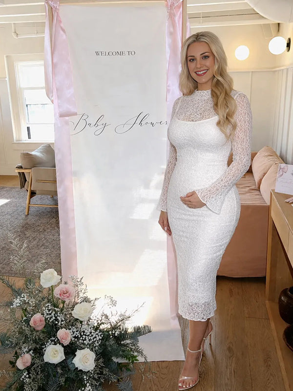 Momyknows Lace Textured Bodycon Two Piece Set Sheer Maternity Maxi Dress