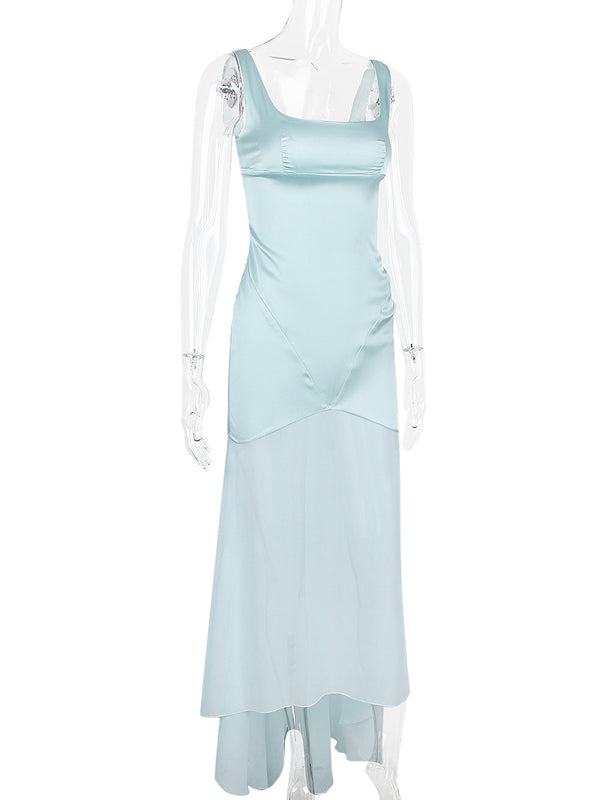 mermaid tank dress Momyknows Satin Mesh Patchwork Tank Mermaid Maternity Maxi Dress