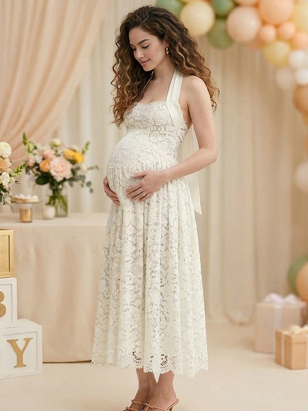 Momyknows Lace Bodice Backless Big Swing Maternity Maxi Dress