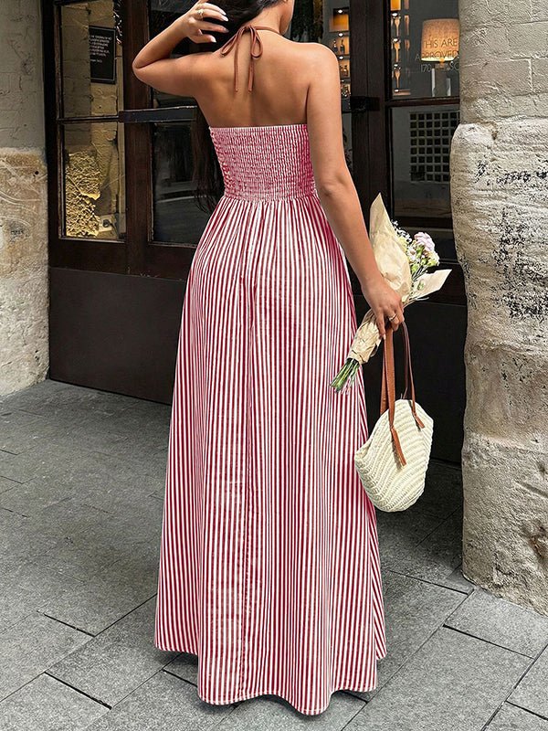 halterneck a-line maxi dress Peacock Blue Halter Neck A-Line Long Prom Dress With Split, Royal Blue / 0