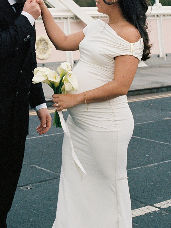 Momyknows Elegant White Off Shoulder Mermaid Bodycon Wedding Maternity Maxi Dress Momyknows Elegant White Off Shoulder Mermaid Bodycon Wedding Maternity Maxi Dress
