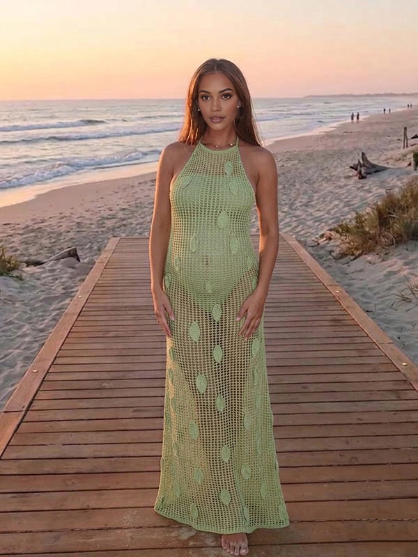 Momyknows Chic Green Leaves Hollow Out Crochet Backless Halter Neck Maternity Photoshoot Maxi Dress Momyknows Chic Green Leaves Hollow Out Crochet Backless Halter Neck Maternity Photoshoot Maxi Dress