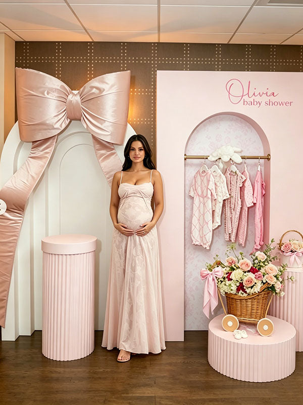 Momyknows Elegant Pink Spaghetti Straps Flowy Floral Baby Shower Maternity Maxi Dress Momyknows Elegant Pink Spaghetti Straps Flowy Floral Baby Shower Maternity Maxi Dress