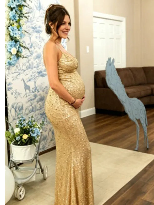 gold mermaid maternity dress Oscar Champagne Gold Satin Maternity Gown for Photo Shoot and Baby Sho sharon rose custom