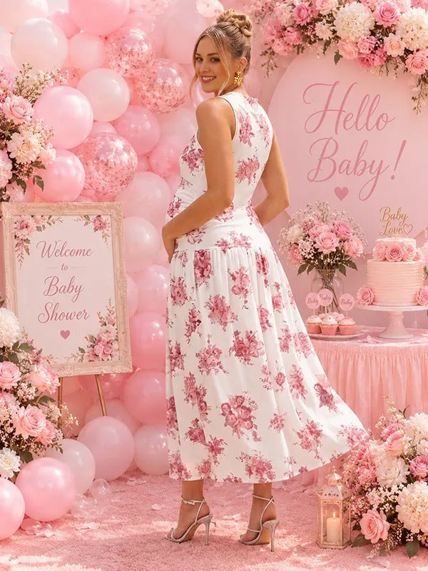 flowy floral maternity dress Pink Floral Flowy Tiered Maternity Maxi Dress PinkBlush