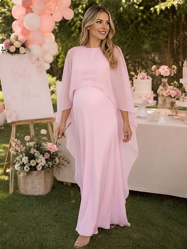Momyknows Elegant Cape Baby Shower Maternity Maxi Dress - Pink - 2