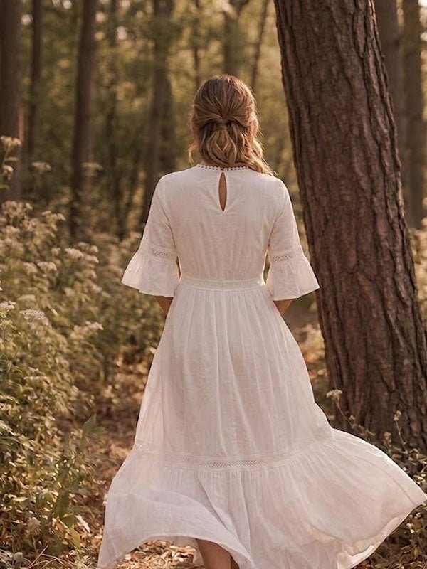Momyknows Elegant White Flowy Lace Photoshoot Maternity Maxi Dress - White - 4