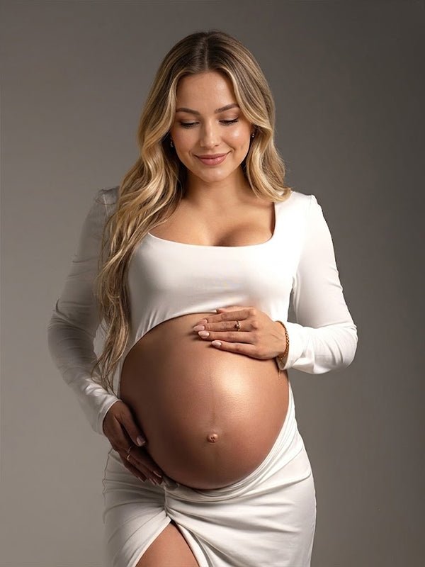 Momyknows Elegant Slit Cut Out Maternity Photoshoot Maxi Dress - White - 2