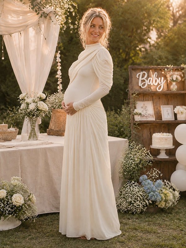 Momyknows Apricot Elegant Ruffle Baby Shower Maternity Maxi Dress - Apricot - 2