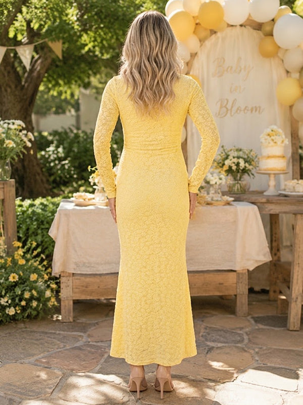 Yellow Floral Cut Out Maternity Maxi Dress with Floral Cut Out Detail