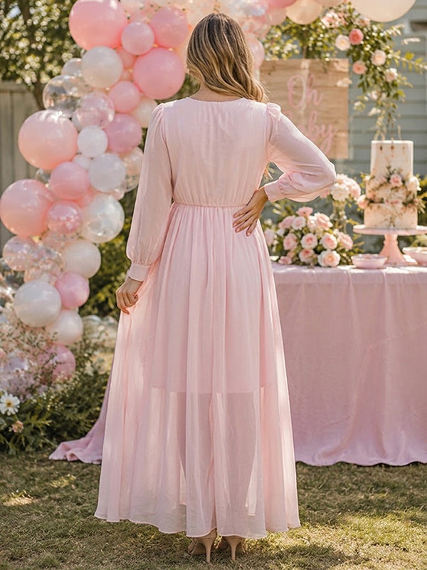 Pink Floral Maternity Maxi Dress with Floral Details