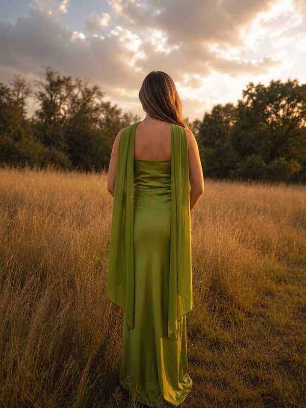Green Ribbons Backless Photoshoot Maternity Maxi Dress with Mermaid Bodycon Cut