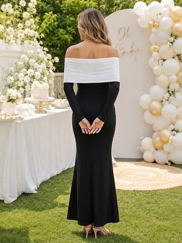 Black Off Shoulder Maternity Maxi Dress with Off Shoulder Design