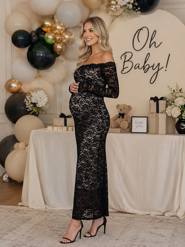 Black Maternity Maxi Dress with Off Shoulder Design Bodycon Silhouette