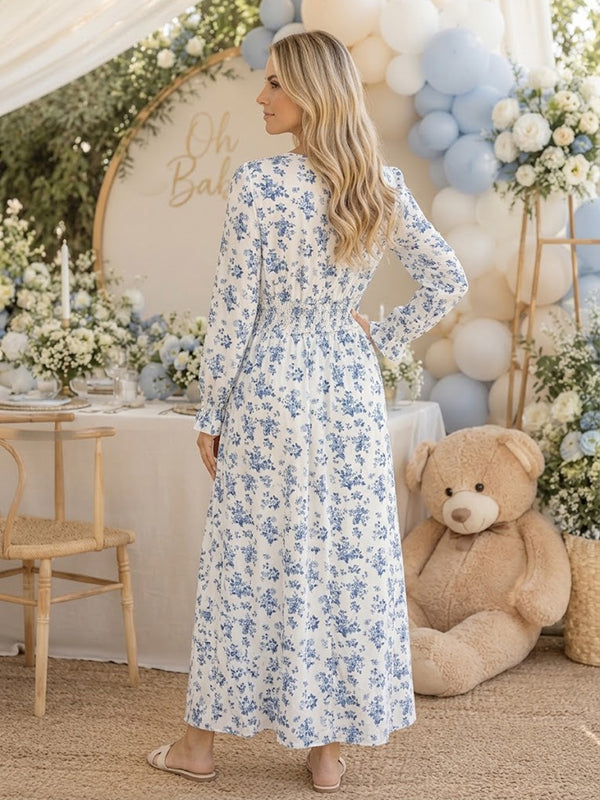Blue Floral Maternity Dress with Flowy Design Bodycon Fit