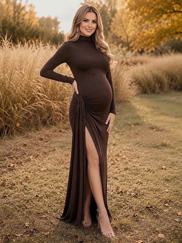 Coffee Maternity Dress with Ruched Detailing Bodycon Fit