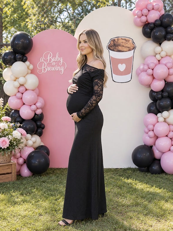 Black One-Shoulder Maternity Dress with Delicate Lace Detailing Bodycon Silhouette