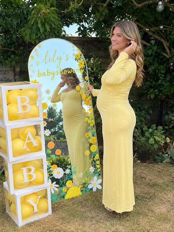 Yellow Maternity Dress with Ruffle Details Bodycon Silhouette