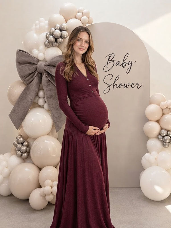 Ruched Elegant Flowy Baby Shower Maternity Maxi Dress