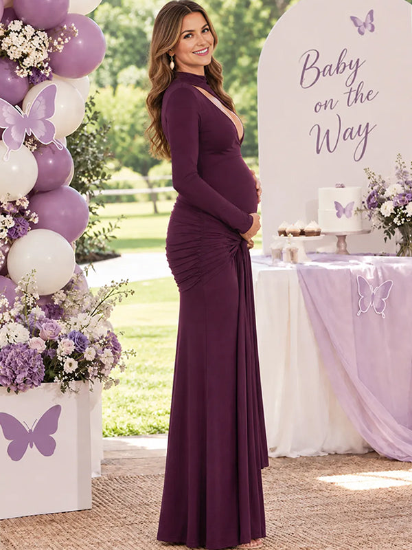 Purple Maxi Dress with Cutout Design Bodycon Silhouette