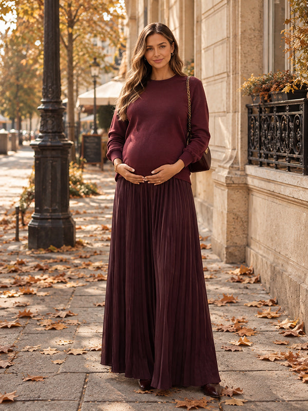 Red Crochet Patchwork Pleated Maternity Maxi Dress with Crochet Patchwork & Pleated Details and Loose Fit Maxi, Everyday & Special Occasions