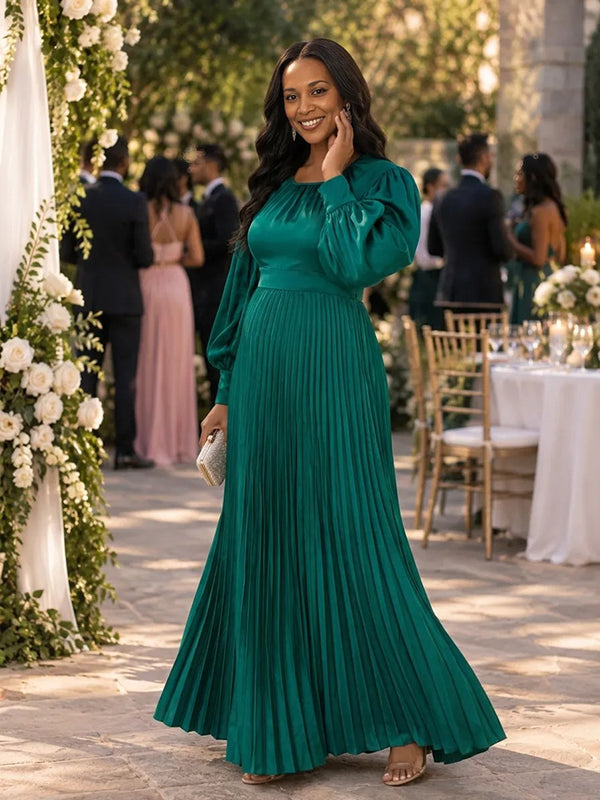 Green Pleated Flowy Wedding Guests Maternity Maxi Dress with Elegant Pleated & Flowy Fabric Flexible Loose Fit Maxi