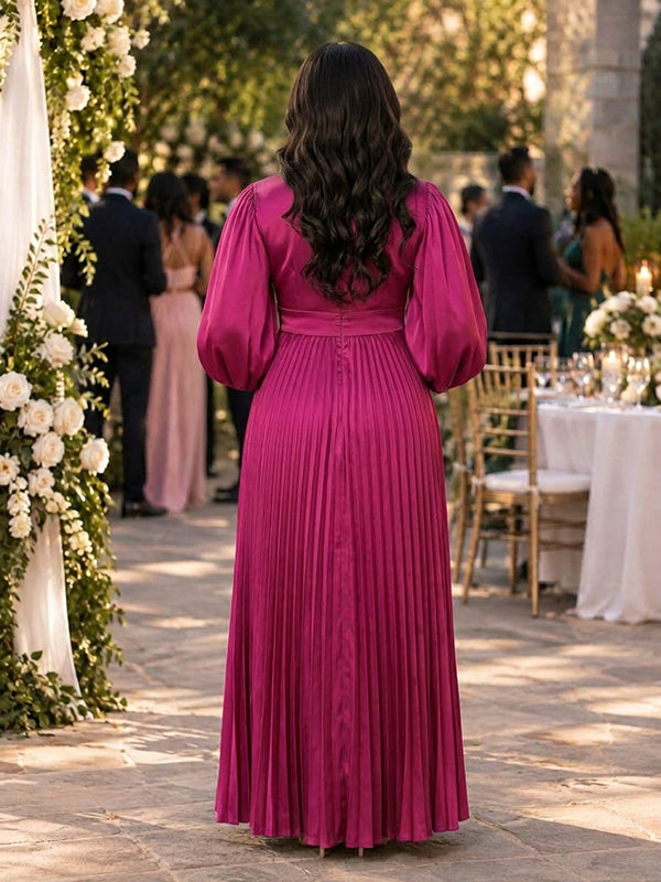 Rose Carmine Pleated Flowy Wedding Guests Maternity Maxi Dress with Elegant Pleated & Flowy Fabric Flexible Loose Fit Maxi