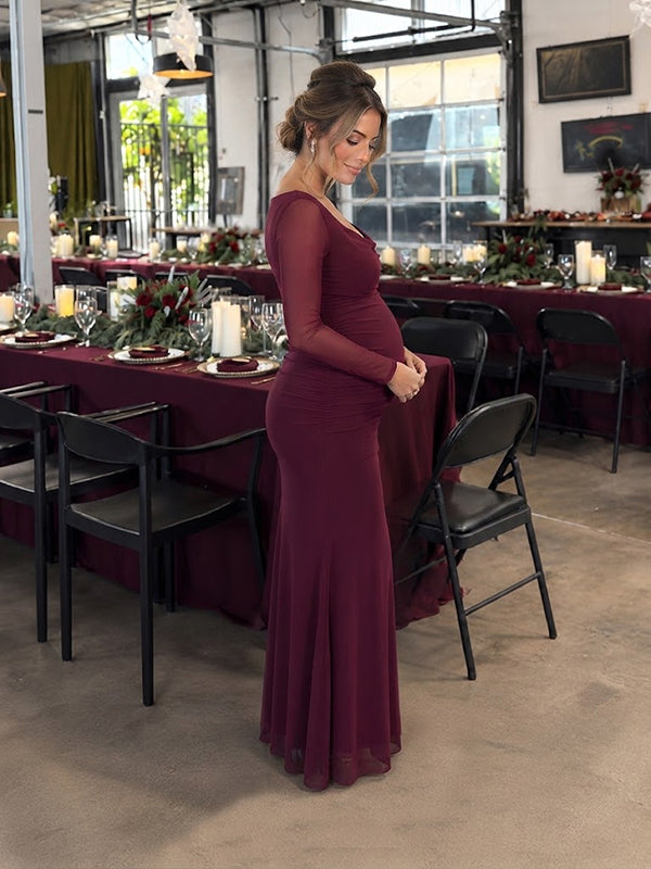 Purple Baby Shower Maternity Maxi Dress with swing collar bodycon silhouette