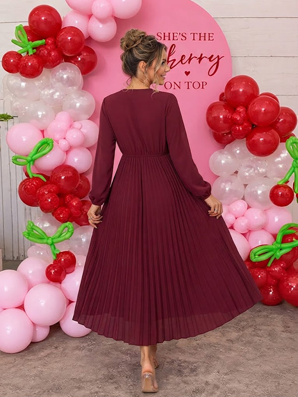 Red Babyshower Maternity Maxi Dress with pleats and lace accents bodycon silhouette