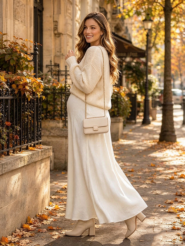Apricot 2-in-1 Crochet Sweater & Spaghetti Straps Maternity Maxi Dress with 2-in-1 Crochet Sweater Layer & Spaghetti Straps Versatile Flowy Maxi Fit