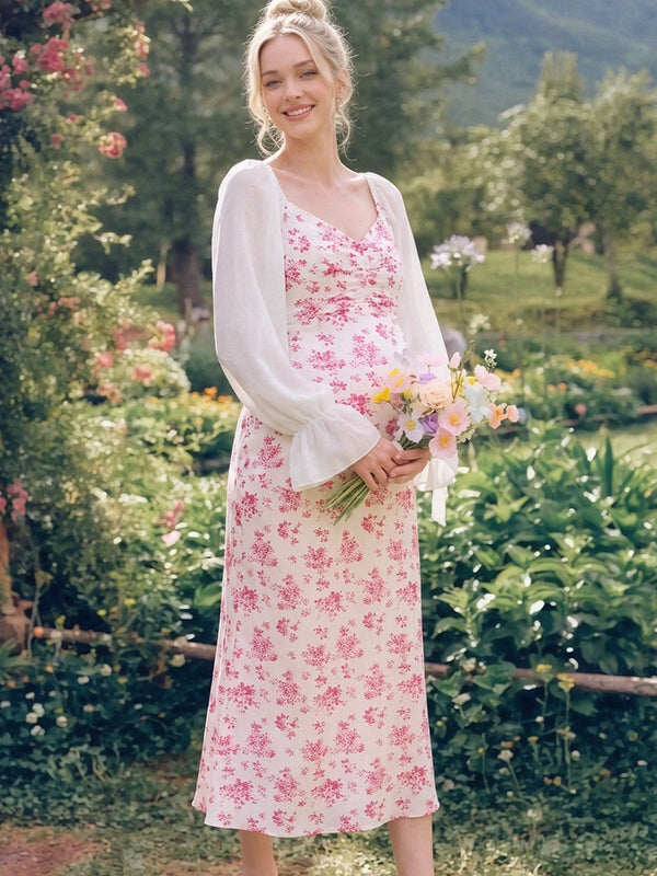 Pink Floral Mermaid Vacation Maternity Maxi Dress with Elegant Floral Pattern & Mermaid Silhouette and Bodycon Maxi Fit, Vacation & Daily Wear