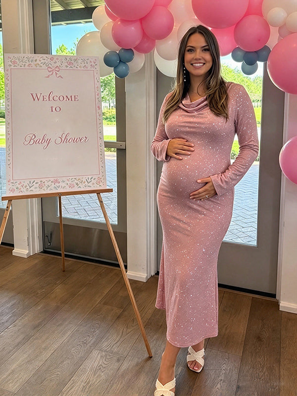 Fine Glitter Mermaid Baby Shower Maternity Maxi Dress
