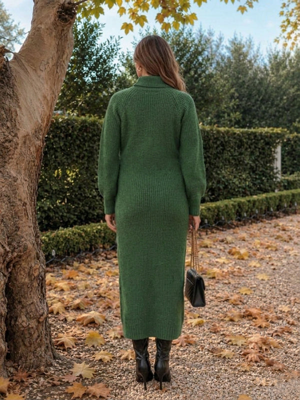 Green Vintage Crochet High Neck Maternity Sweater Maxi Dress with Crochet Detailing & High Neck Loose Fit Straight-Leg Maxi