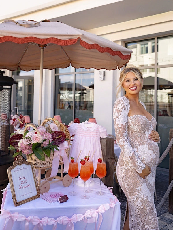 White Lace 2-in-1 Maternity Maxi Dress with Back Slit and Bodycon Silhouette
