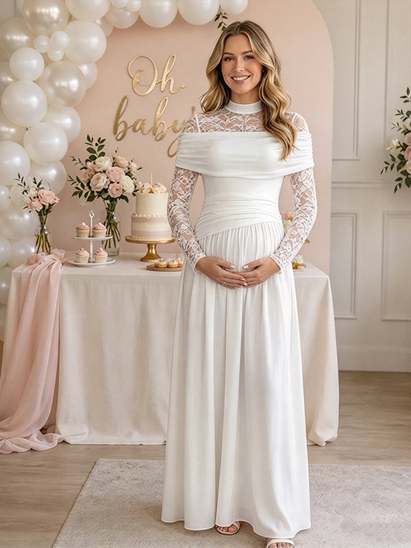 Elegant Lace Ruched Big Swing Baby Shower Maternity Maxi Dress
